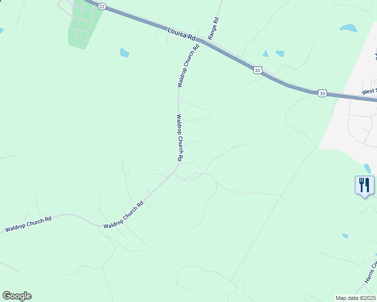 map of restaurants, bars, coffee shops, grocery stores, and more near 3764 Waldrop Church Road in Louisa