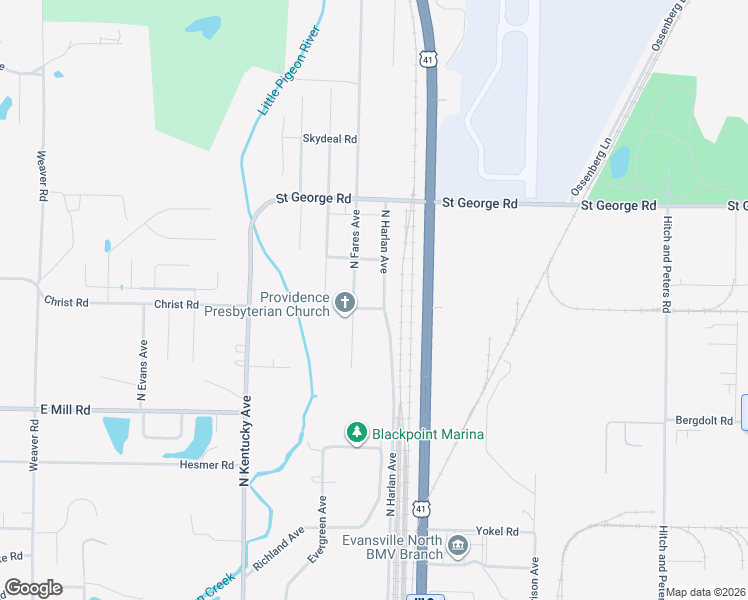 map of restaurants, bars, coffee shops, grocery stores, and more near 5221 North Fares Avenue in Evansville