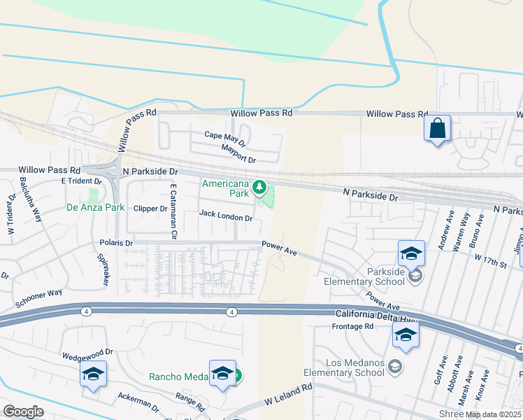 map of restaurants, bars, coffee shops, grocery stores, and more near 105 Salinas Court in Pittsburg