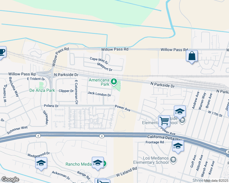 map of restaurants, bars, coffee shops, grocery stores, and more near 105 Salinas Court in Pittsburg