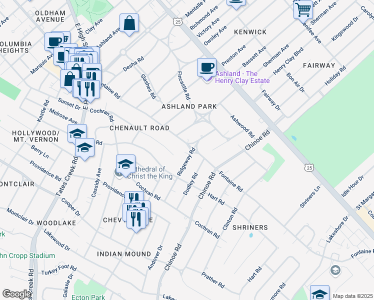 map of restaurants, bars, coffee shops, grocery stores, and more near 1388 Fontaine Road in Lexington