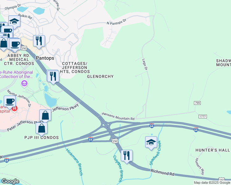 map of restaurants, bars, coffee shops, grocery stores, and more near 1998 Hansens Mountain Road in Charlottesville