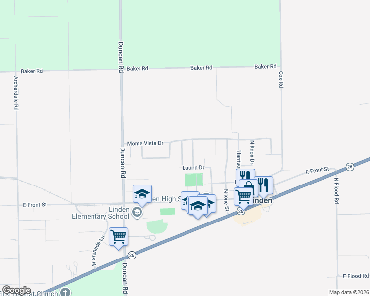 map of restaurants, bars, coffee shops, grocery stores, and more near 5406 Tommy Way in Linden