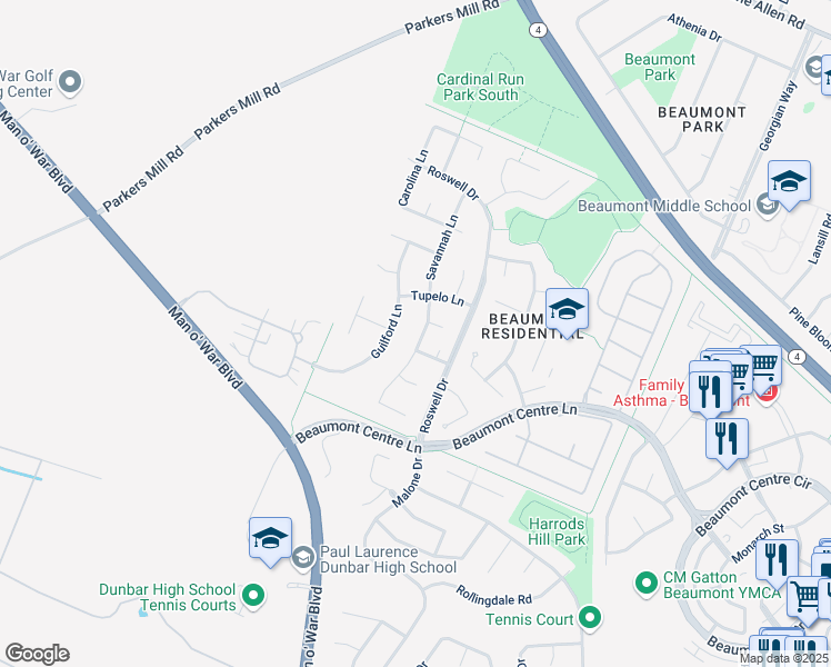 map of restaurants, bars, coffee shops, grocery stores, and more near 2240 Savannah Lane in Lexington