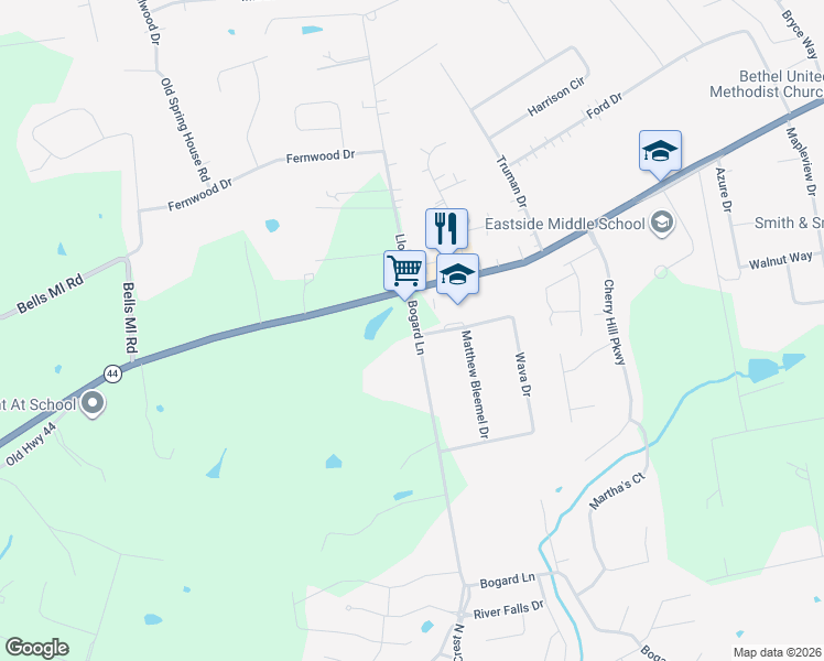 map of restaurants, bars, coffee shops, grocery stores, and more near 635 Bogard Lane in Mount Washington