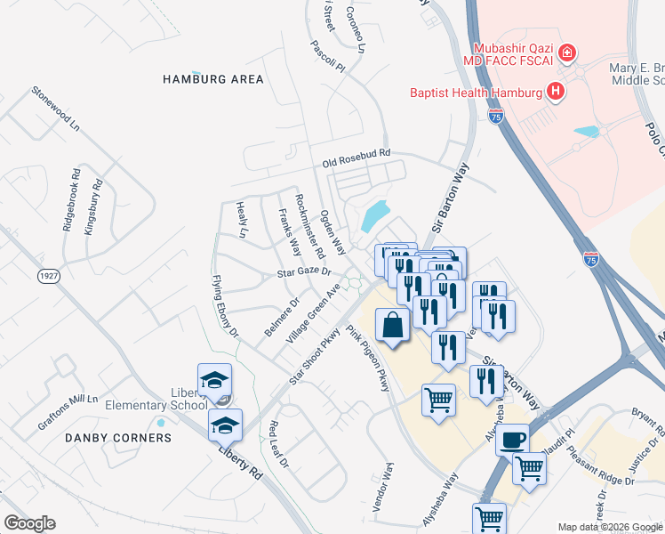 map of restaurants, bars, coffee shops, grocery stores, and more near 2468 Rockminster Rd in Lexington