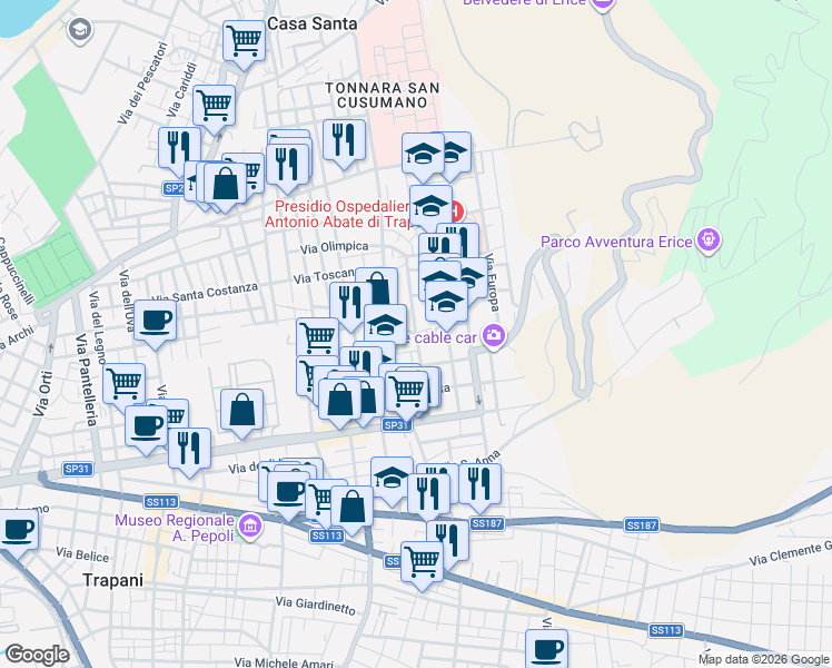 map of restaurants, bars, coffee shops, grocery stores, and more near 13 Via Aiuto Angelo in Casa Santa