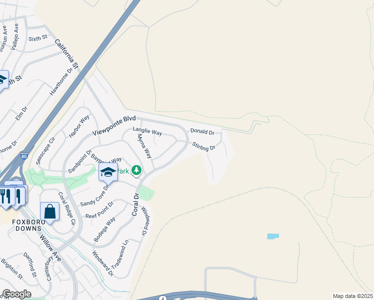 map of restaurants, bars, coffee shops, grocery stores, and more near 970 Coral Drive in Rodeo