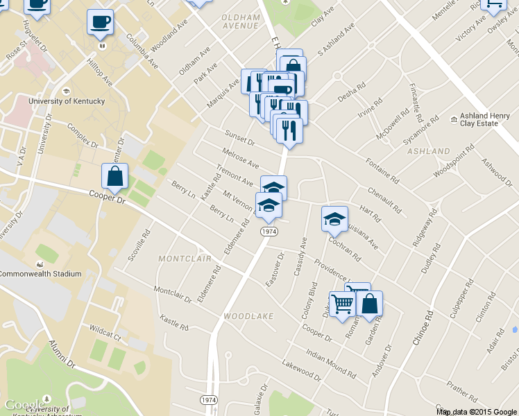 map of restaurants, bars, coffee shops, grocery stores, and more near 801 Mount Vernon Drive in Lexington