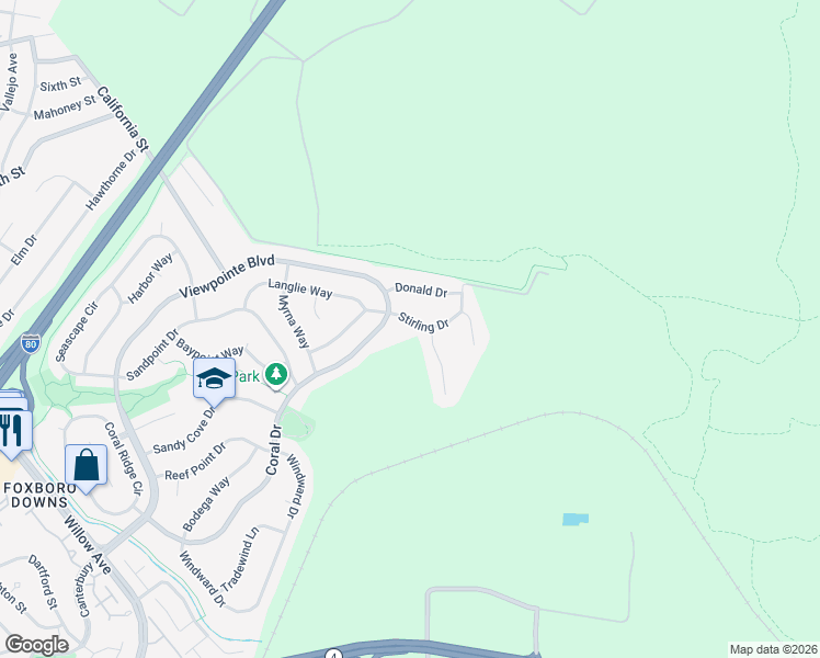 map of restaurants, bars, coffee shops, grocery stores, and more near 1212 Stirling Drive in Rodeo