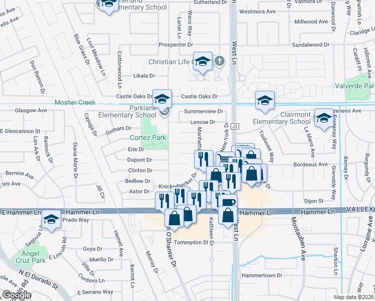 map of restaurants, bars, coffee shops, grocery stores, and more near 1033 Autumn Court in Stockton
