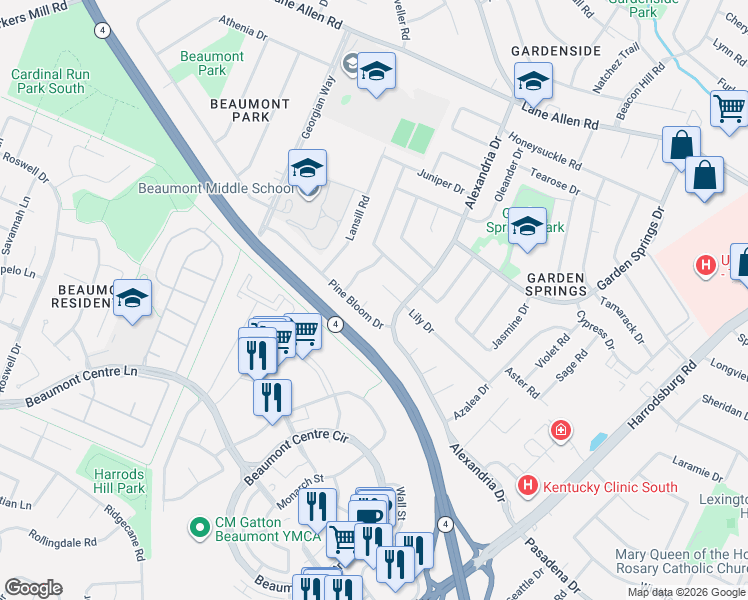 map of restaurants, bars, coffee shops, grocery stores, and more near 957 Pine Bloom Ct in Lexington