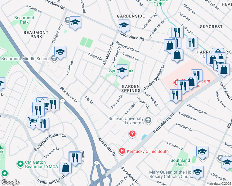 map of restaurants, bars, coffee shops, grocery stores, and more near 2104 Talisman Road in Lexington