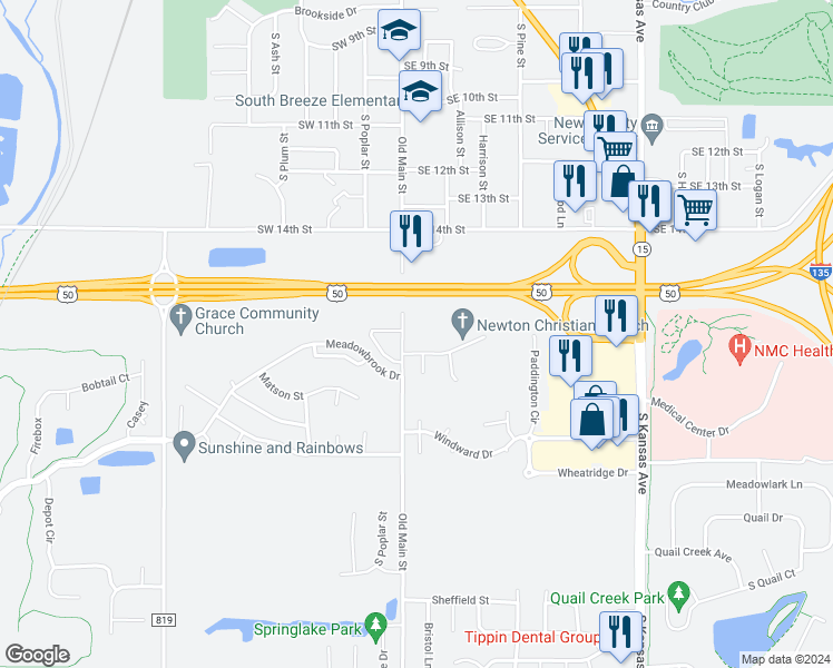 map of restaurants, bars, coffee shops, grocery stores, and more near 100 Southport Drive in Newton