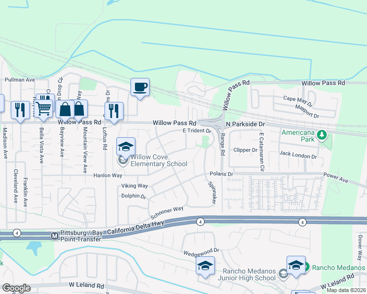 map of restaurants, bars, coffee shops, grocery stores, and more near 7 Amelia Way in Pittsburg
