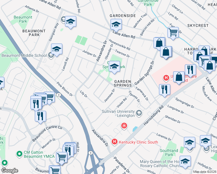 map of restaurants, bars, coffee shops, grocery stores, and more near 2104 Talisman Road in Lexington