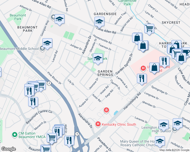 map of restaurants, bars, coffee shops, grocery stores, and more near 2104 Talisman Road in Lexington