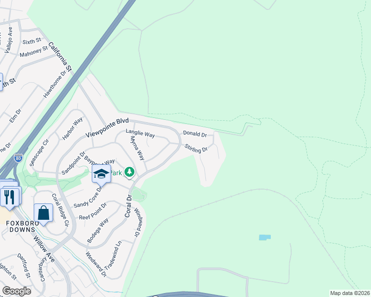 map of restaurants, bars, coffee shops, grocery stores, and more near 1204 Stirling Drive in Rodeo