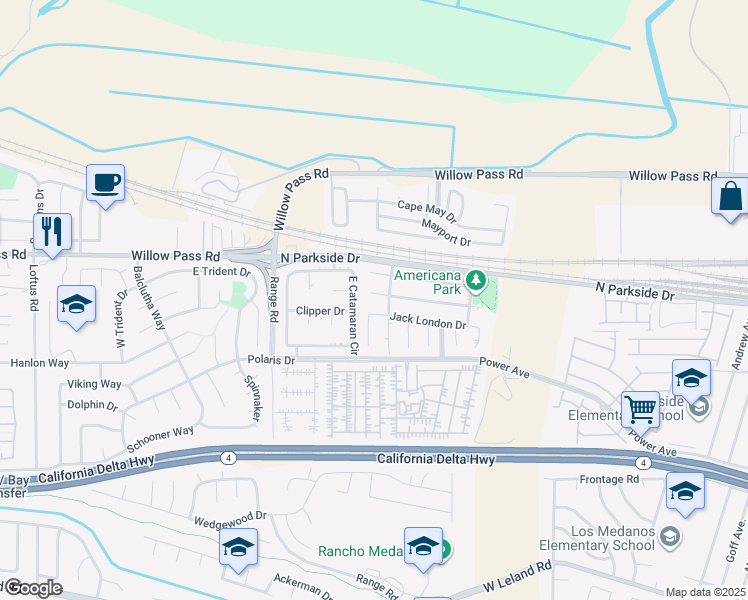 map of restaurants, bars, coffee shops, grocery stores, and more near 111 Steinbeck Court in Pittsburg