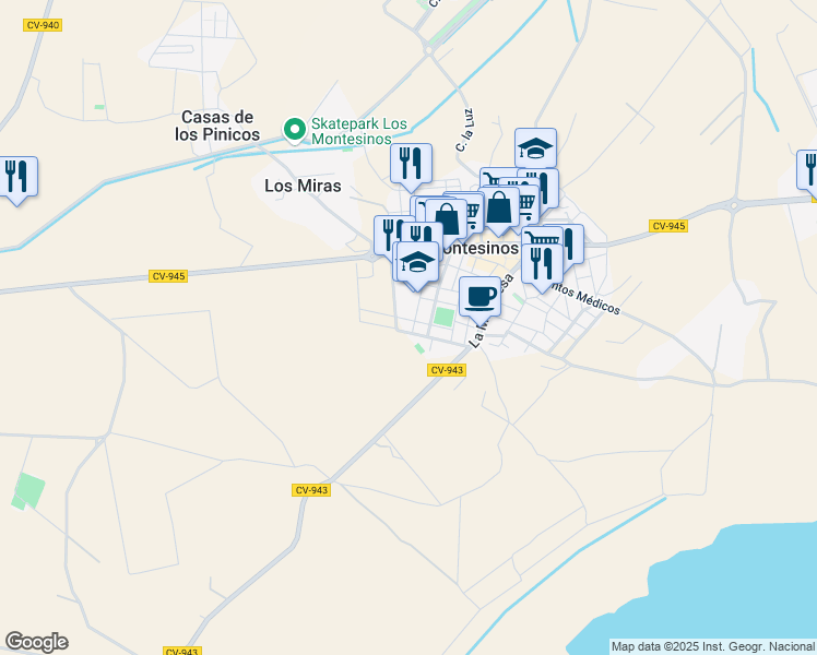 map of restaurants, bars, coffee shops, grocery stores, and more near 10 Calle Diego Montesinos in Los Montesinos