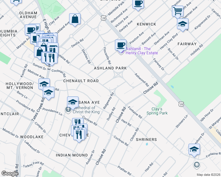 map of restaurants, bars, coffee shops, grocery stores, and more near 1388 Fontaine Road in Lexington