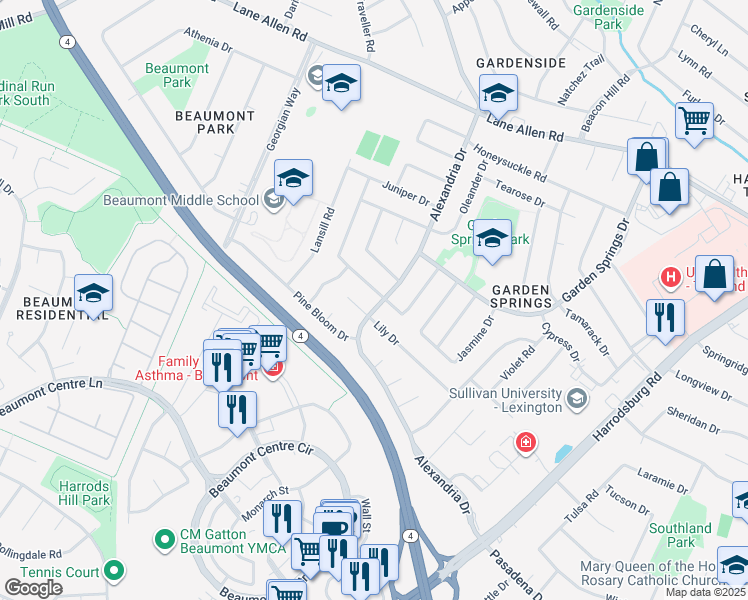 map of restaurants, bars, coffee shops, grocery stores, and more near 2147 Alexandria Drive in Lexington