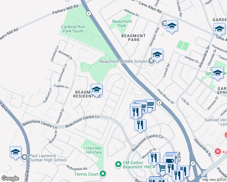 map of restaurants, bars, coffee shops, grocery stores, and more near 1104 Rolfe Lane in Lexington