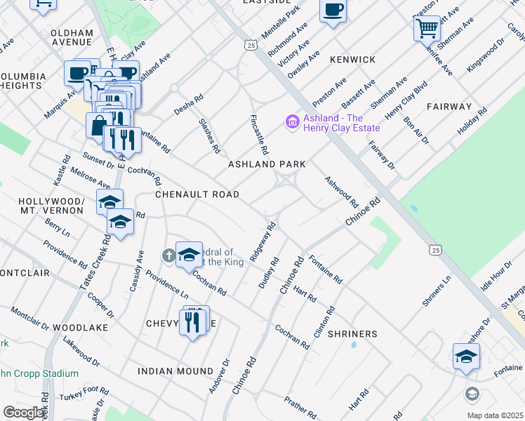 map of restaurants, bars, coffee shops, grocery stores, and more near 1388 Fontaine Road in Lexington