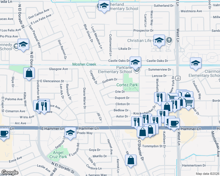 map of restaurants, bars, coffee shops, grocery stores, and more near 714 Fordham Drive in Stockton