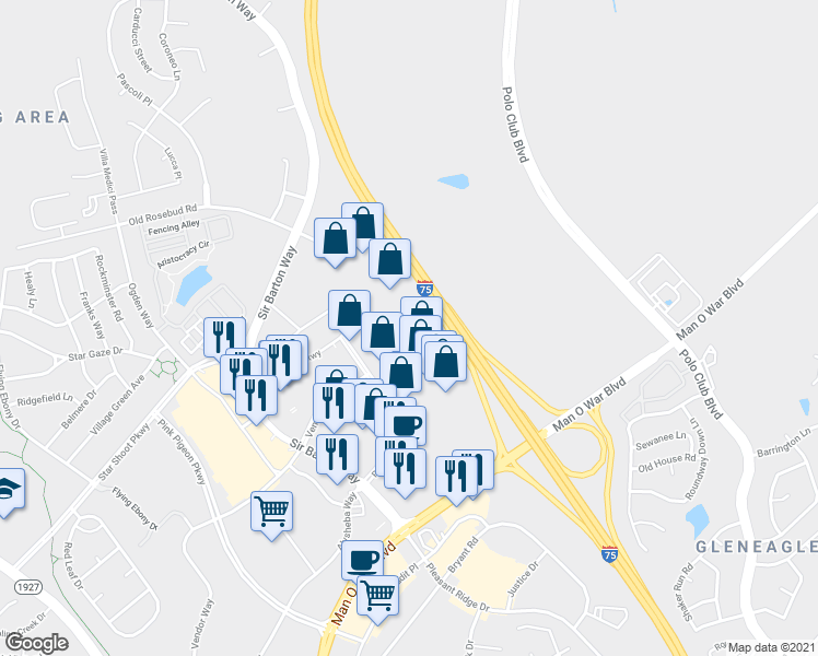 map of restaurants, bars, coffee shops, grocery stores, and more near 1988 Pavilion Way in Lexington