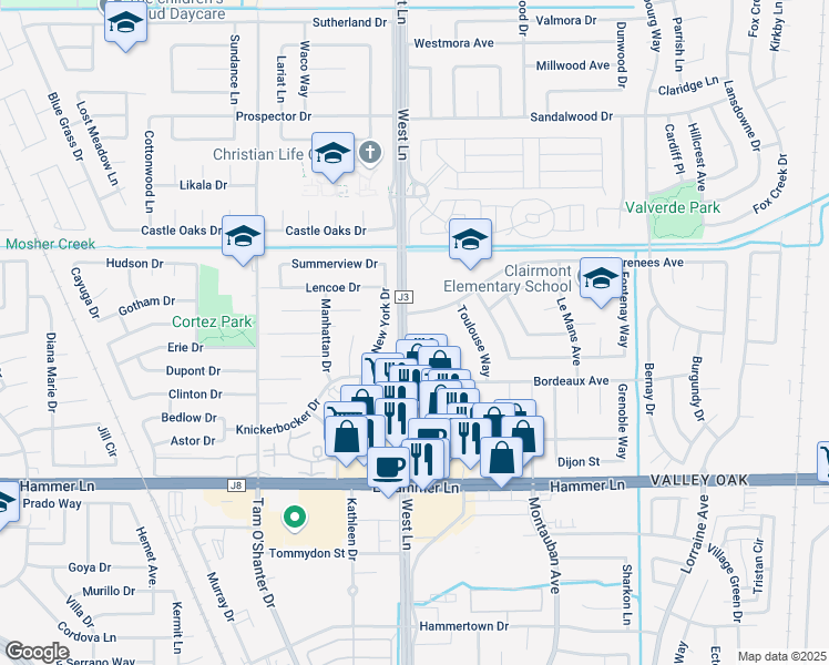 map of restaurants, bars, coffee shops, grocery stores, and more near 8338 North West Lane in Stockton