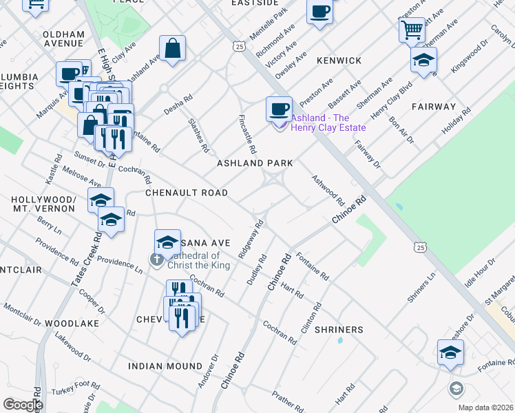 map of restaurants, bars, coffee shops, grocery stores, and more near 1388 Fontaine Road in Lexington
