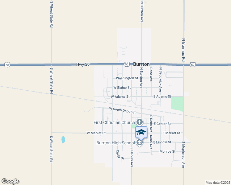 map of restaurants, bars, coffee shops, grocery stores, and more near North Colorado Avenue in Burrton