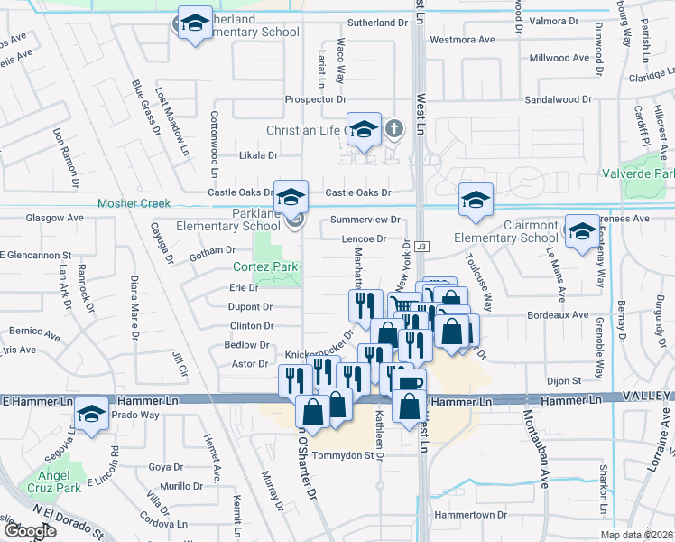 map of restaurants, bars, coffee shops, grocery stores, and more near 1033 Autumn Court in Stockton