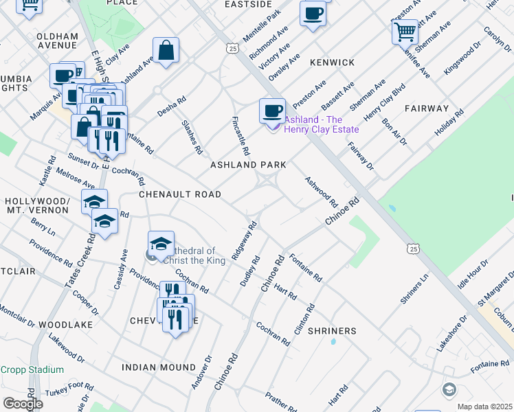 map of restaurants, bars, coffee shops, grocery stores, and more near 1388 Fontaine Road in Lexington