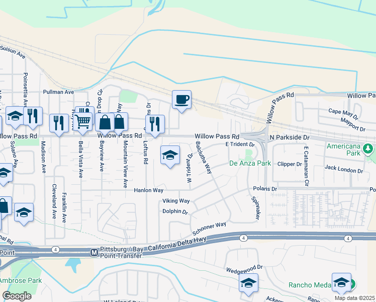 map of restaurants, bars, coffee shops, grocery stores, and more near 7 Marlin Drive in Pittsburg