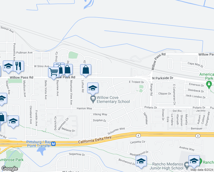 map of restaurants, bars, coffee shops, grocery stores, and more near 7 Marlin Drive in Pittsburg
