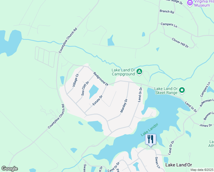 map of restaurants, bars, coffee shops, grocery stores, and more near 527 Redground Drive in Ruther Glen