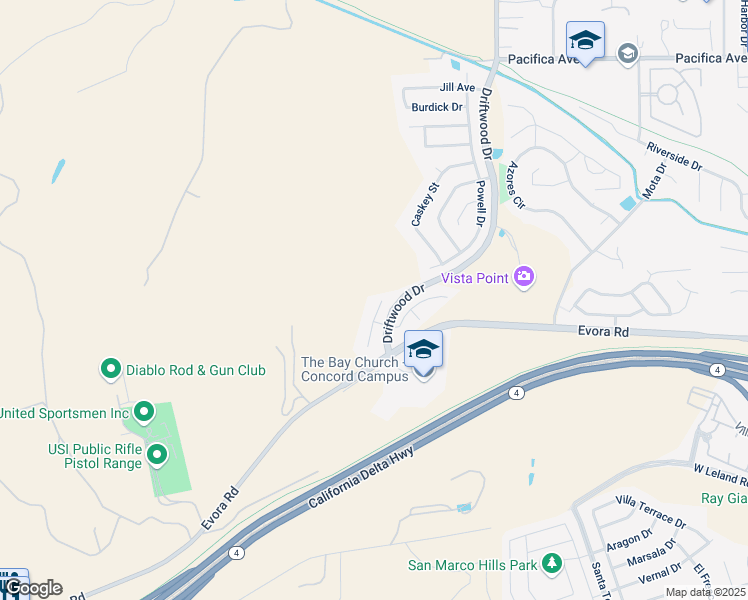 map of restaurants, bars, coffee shops, grocery stores, and more near 405 Southwest Tradewinds Court in Bay Point
