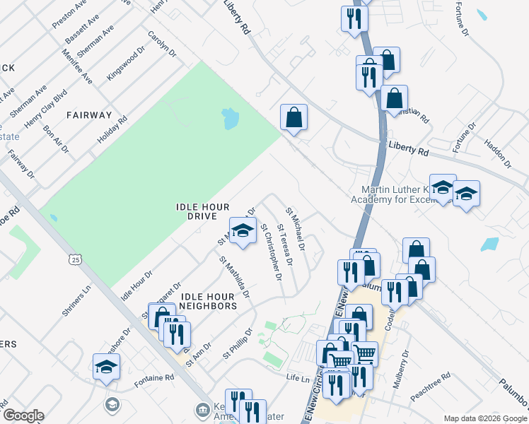 map of restaurants, bars, coffee shops, grocery stores, and more near 273 Saint Margaret Drive in Lexington