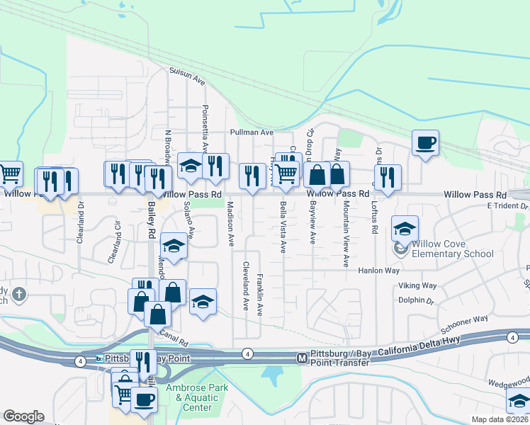 map of restaurants, bars, coffee shops, grocery stores, and more near 16 Washington Street in Bay Point