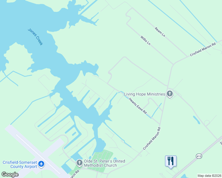 map of restaurants, bars, coffee shops, grocery stores, and more near 27103 Gillette Drive in Crisfield