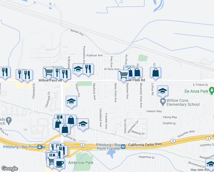 map of restaurants, bars, coffee shops, grocery stores, and more near 29 Washington Street in Pittsburg