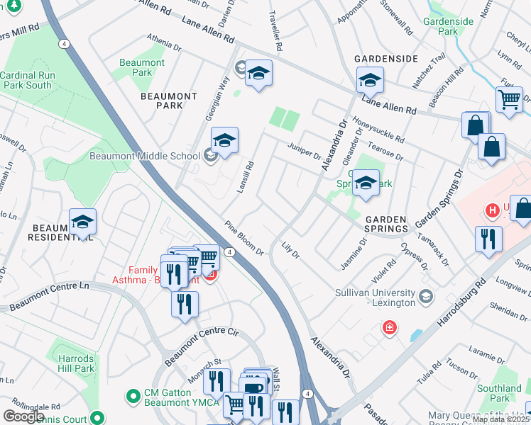 map of restaurants, bars, coffee shops, grocery stores, and more near 2204 Winterberry Drive in Lexington