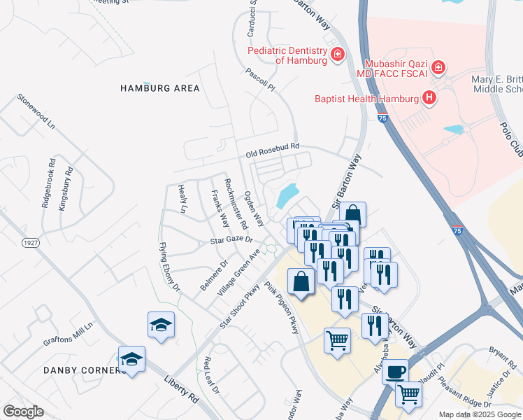map of restaurants, bars, coffee shops, grocery stores, and more near 2448 Ogden Way in Lexington