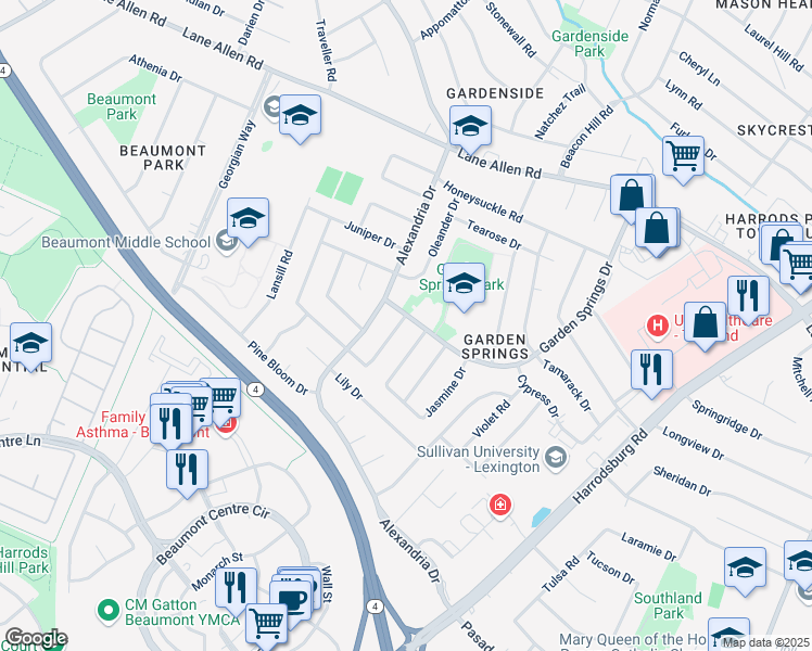 map of restaurants, bars, coffee shops, grocery stores, and more near 2100 Winterberry Drive in Lexington