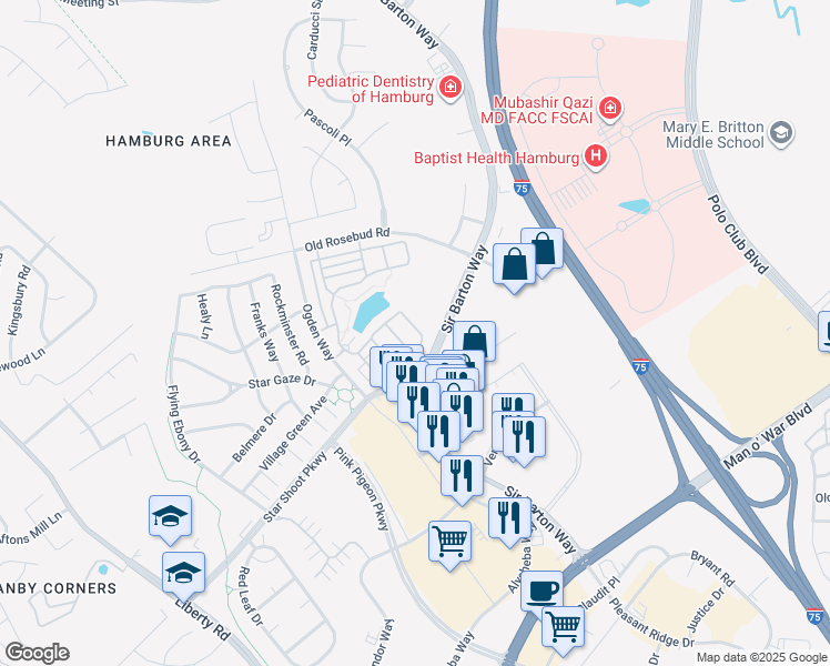 map of restaurants, bars, coffee shops, grocery stores, and more near 2633 Braden Way in Lexington