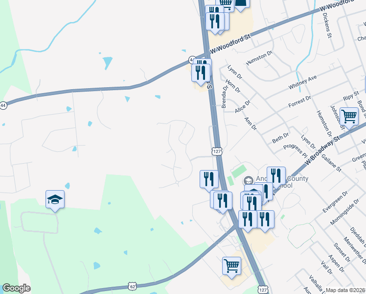 map of restaurants, bars, coffee shops, grocery stores, and more near 2045 Briarcreek Drive in Lawrenceburg