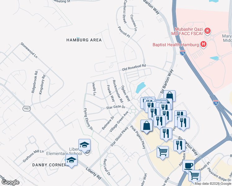 map of restaurants, bars, coffee shops, grocery stores, and more near 965 Princess Doreen Drive in Lexington
