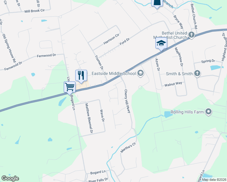 map of restaurants, bars, coffee shops, grocery stores, and more near 242 Potomac Bend in Mount Washington